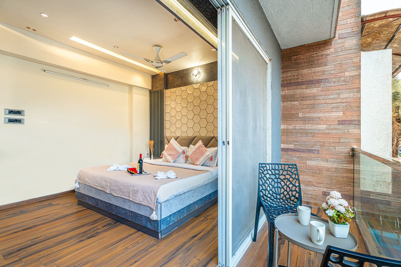 Bedroom with exposed brick accent wall